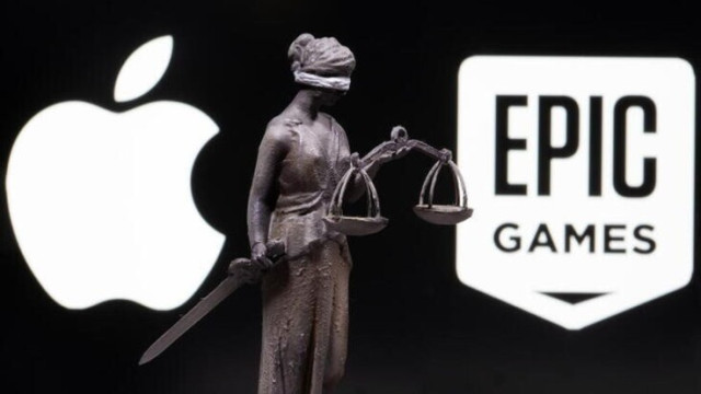 Apple Logo, Justice Logo and Epic Games Logo